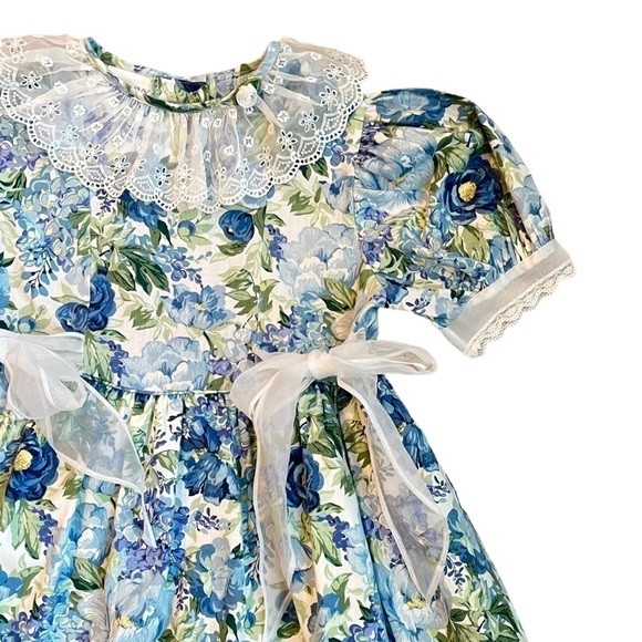 Vintage Iris & Ivy Party Dress Cottagecore Floral Print Sheer collar & Bows 6X - Picture 3 of 7